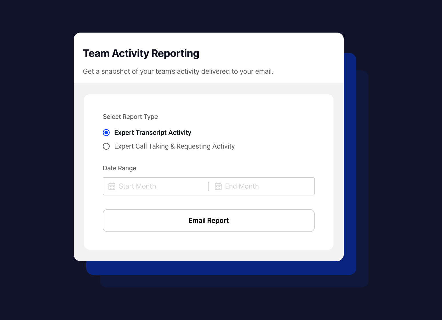 Compliance portal team activity reporting window